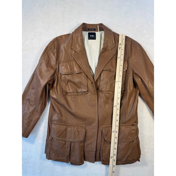 9/15 Exclusively for Saks Fifth Ave Brown Leather Utility Jacket Blazer 10 M - Picture 15 of 16